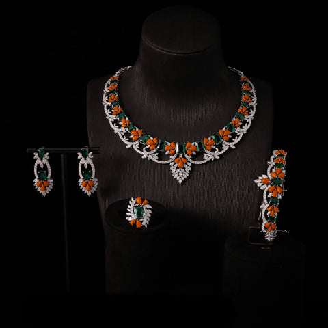 INJEWELIFE Turquoise Colors Cubic Zirconia Amethyst Jewelry Sets for Women Wedding Accessories Elegant Bridal Jewellery