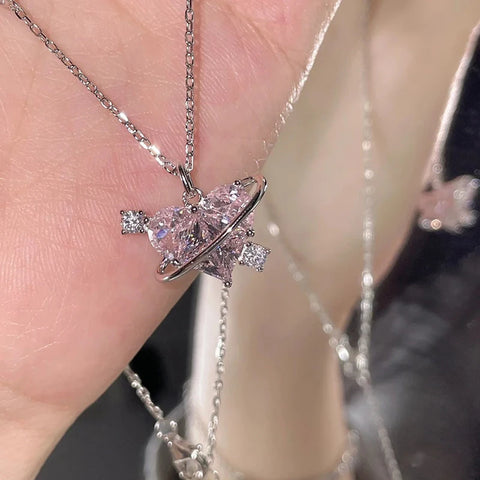 Y2K Luxury Pink Zircon Crystal Heart Pendant Necklace for Women Clavicle  Birthday Party Anniversary Gift Jewelry mujer