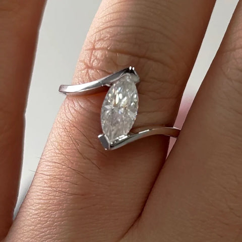 OEVAS 1ct 5x10mm Marquise Cut Moissanite Ring