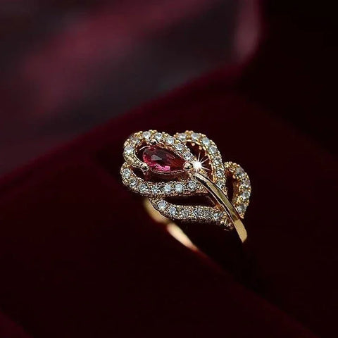 Gorgeous Red Pear Cubic Zircon Rings