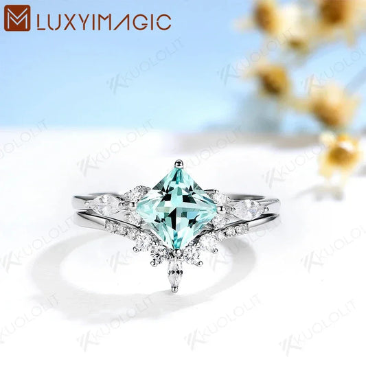 Luxyimagic Bluish Emerald Gemstone Ring