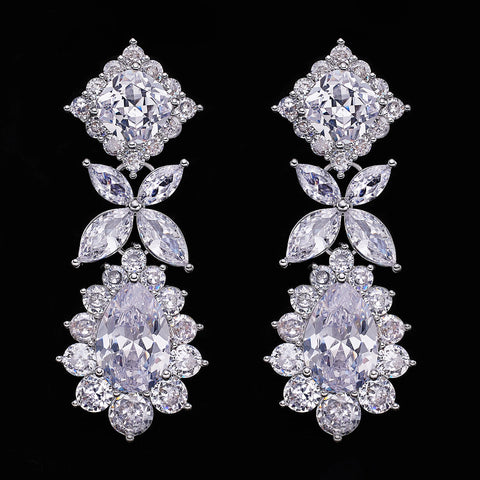 2024 Top 4 Piece Set Dubai Cubic Zirconia Tassel Drop Big Bridal Necklace Bridal Party Luxury Jewelry Set