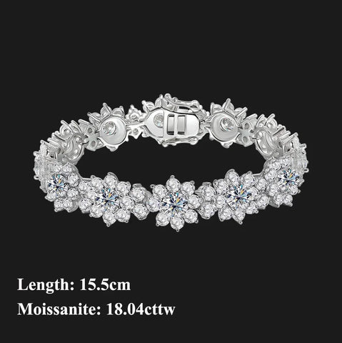 FEOBUR Full Moissanite Diamond Jewelry Set for Women 925 Sterling Silver Luxury Sunflower Necklace Bangle Bridal Wedding Sets