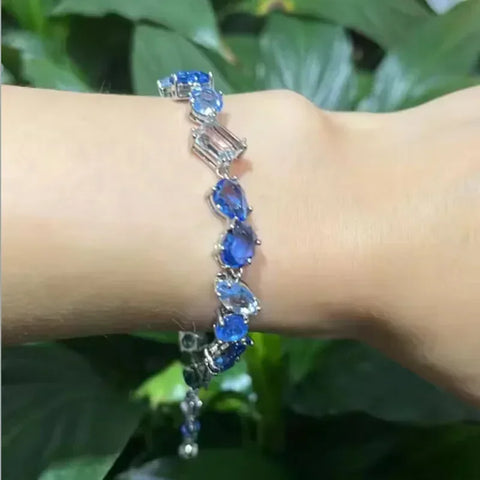 2025 New Fine Party Jewelry Set Charm Blue Candy Crystal Fashion High Quality Necklace Bracelet Earrings Romantic Gift for Women