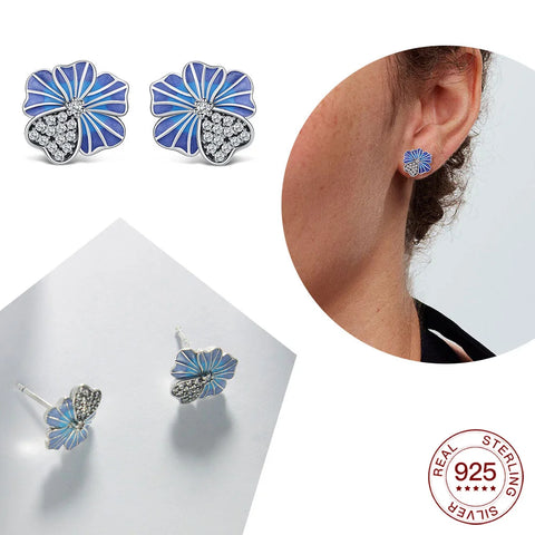 925 Sterling Silver Elegant Sparkling Lucky Clover Hoops Earring