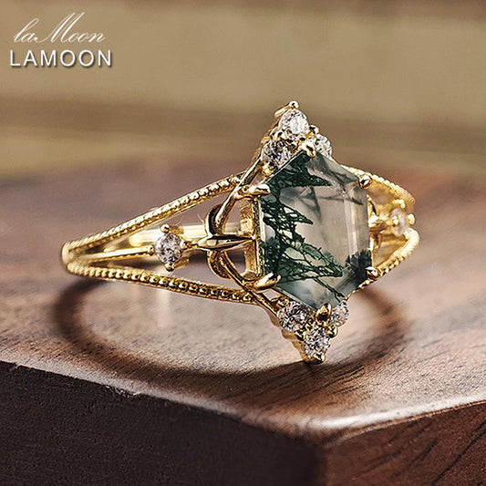 LAMOON Green Moss Agate Ring - BOLEVARD RING