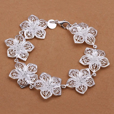 925 Sterling Silver Bracelet Flower Chain
