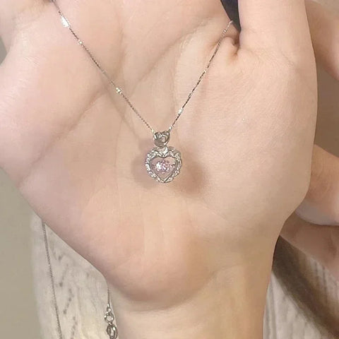 Pink Crystal Pendant Heart Necklace for Women Girls Chain Cute Love Simple Necklaces Fashion Jewelry Gifts Jewelry for Women