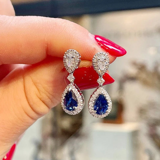 Huitan Fashion Luxury Blue/White Pear CZ Drop Earrings