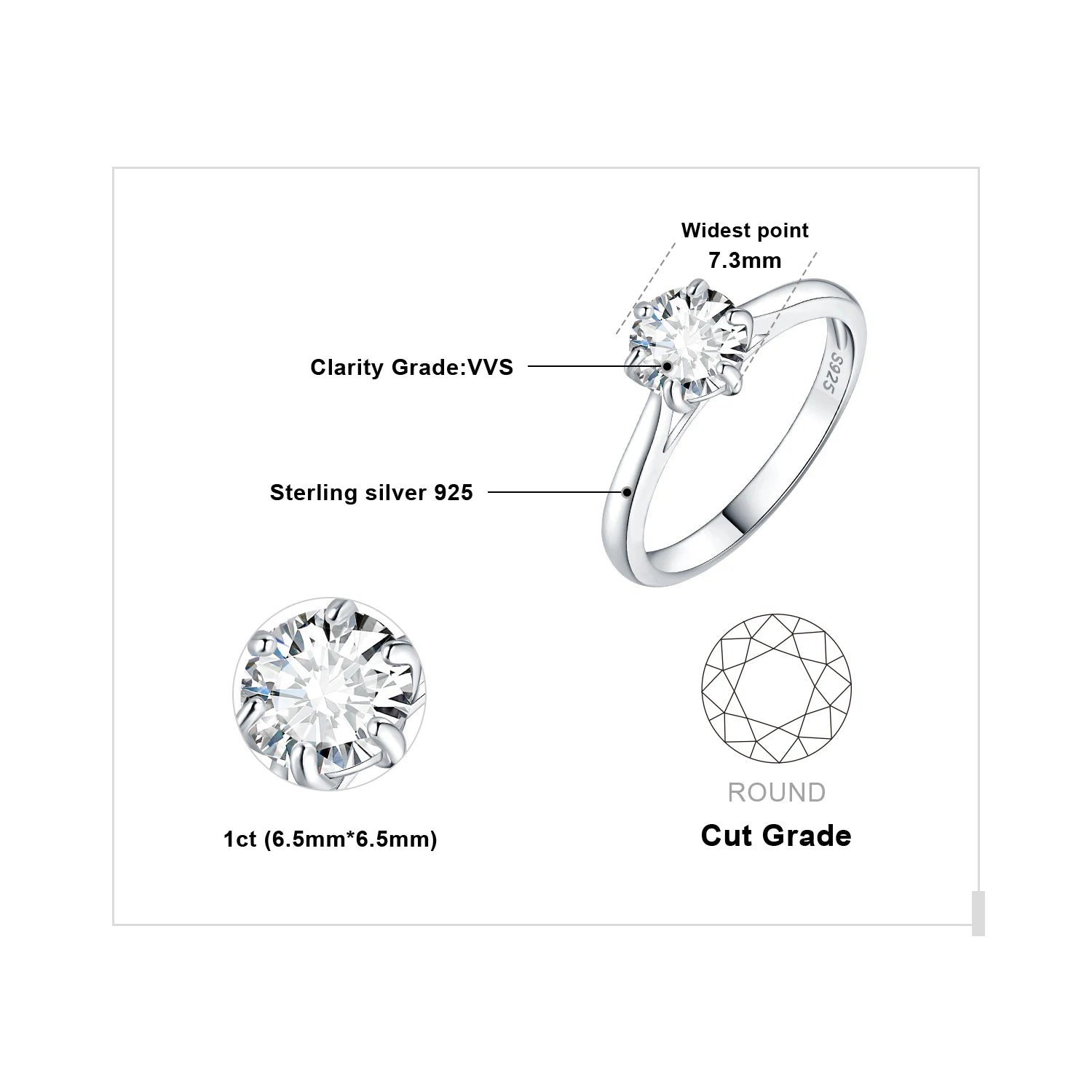 JewelryPalace Moissanite D Color 0.5ct 1ct 1.5ct 2ct Round Cut - BOLEVARD RING