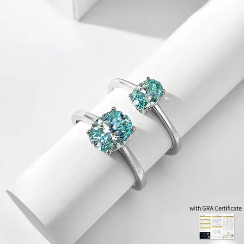 OEVAS Real 1CT / 2 Carat Oval Aquamarine Moissanite Ring