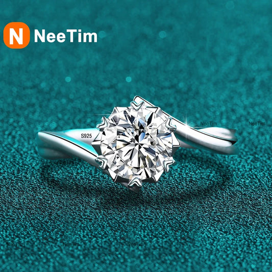 NeeTim 0.5ct-2ct Moissanite Ring Lab Diamond Ring