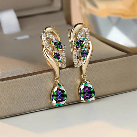 Cute Female Green Zircon Stone Earrings