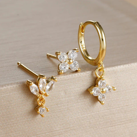 3PCS Fashion Orange Blue Zircon Hanging Earrings
