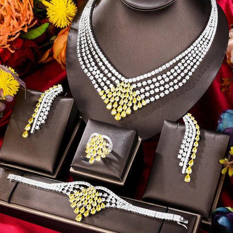 GODKI BIG Luxury 4PCS Iregular Geometric African Jewelry Set For Women Wedding Party Cubic Zirconia Dubai Bridal Jewelry Indian