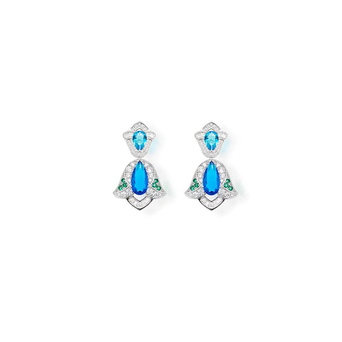 Designer Style Stud Earrings Necklace Women Lady Inlay Cubic Zircon Synthetic Sapphire Tassels Dinner Party Jewelry Sets