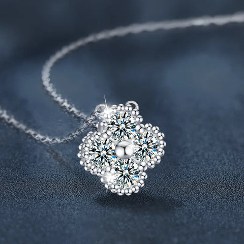 IOGOU Flower Clover Moissanite Pendant Necklace 925 Silver Clavicle Adjustable Chain for Women Girls Gift GRA Certified Jewelry