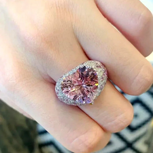 2025 Big Pink Crystal LOVE Heart Open Ring