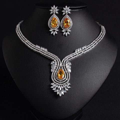 Luxury CZ Necklace 2 Pieces Jewelry for Women Cubic Zircon Africa Dubai Bridal Jewelry Sets Wedding Accessories