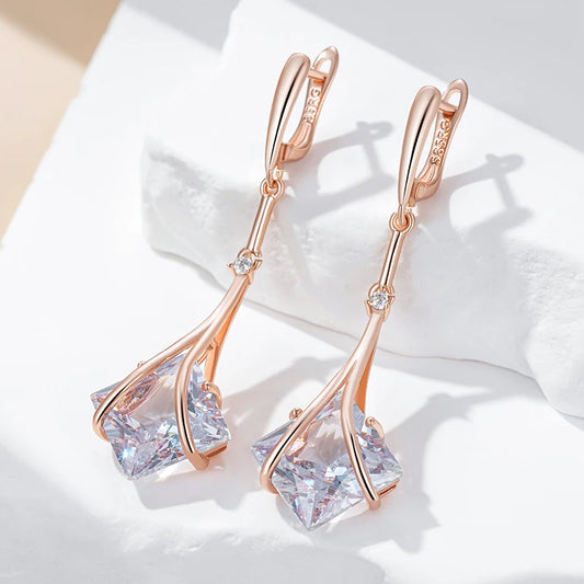 Wbmqda Shiny White Natural Zircon Long Drop Earrings