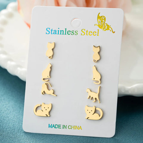 4Pairs/Lot Fashion Stainless Steel Star Moon Stud Earrings Sets