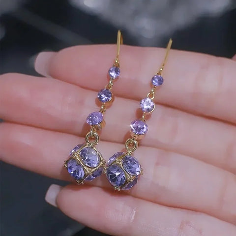 Luxury Purple Crystal Geometric Earrings