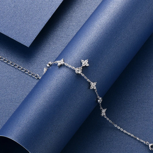 Real Moissanite Pendant Necklace Bracelet Earrings Sets For Women 925 Silver Rose Gold Plated Four Leaf Clover Jewelry Set Gift