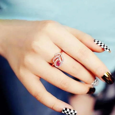 Gorgeous Red Pear Cubic Zircon Rings