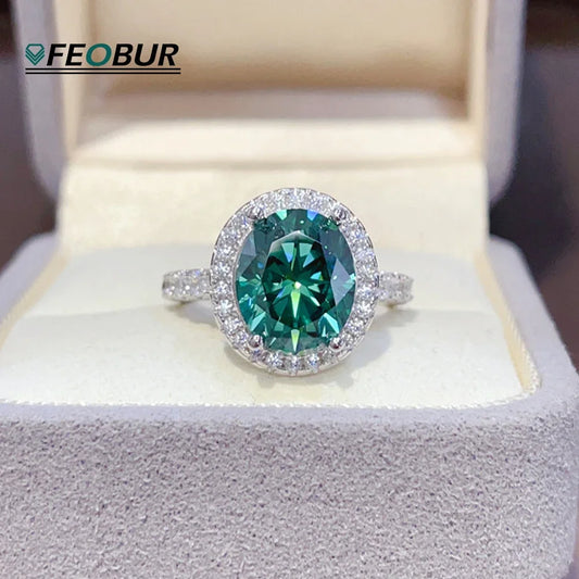 FEOBUR 3/5ct Oval Moissanite Halo Ring