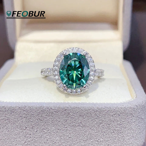 FEOBUR 3/5ct Oval Moissanite Halo Ring