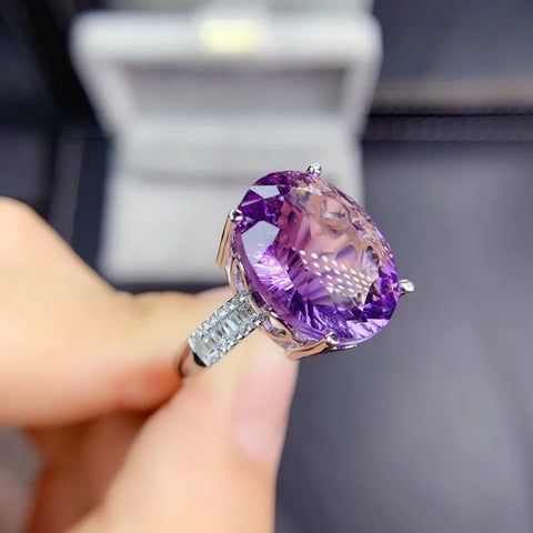 Natural Purple Amethyst Quartz Adjustable Ring