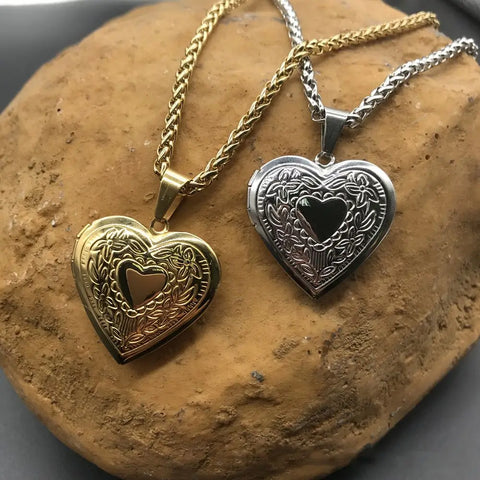 New Fashion Unisex Titanium Steel Necklace Heart Shaped Photo Picture Locket Lover Friend Pendant Chain Jewelry Accessoires