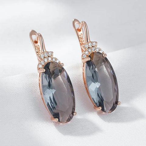 Kinel Hot Grey Big Oval Drop Dangle Earrings