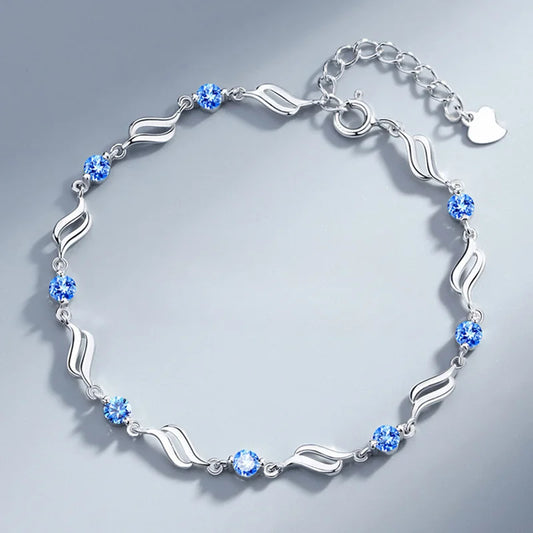 Retro 925 Sterling Silver Blue Crystal Bracelets