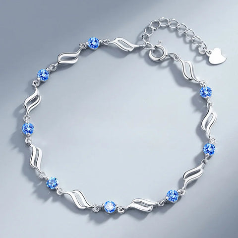 Retro 925 Sterling Silver Blue Crystal Bracelets