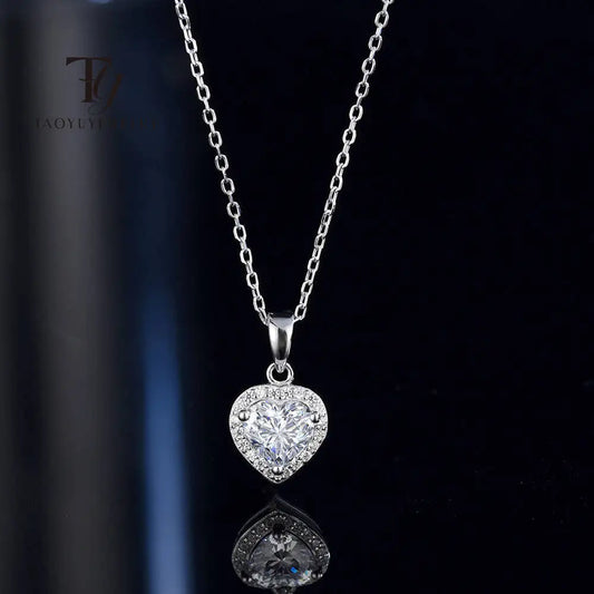 TY 1carat Moissanite Heart Pendant Women's Necklace D Color Real 925 Sterling Silver Necklace Shining Heart Valentine's Day Gift
