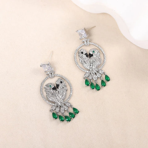 Women Exaggerated Luxury Zircon Parrot Necklace Earrings Set 2025