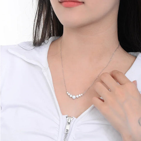 S925 Sterling Silver Moissanite Necklace Women's PT950 Gold Plated Simple Luxury V-Shape Smile Pendant Clavicle Chain Jewelry