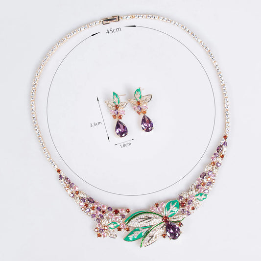 Foglia d'acero fiore pieno diamanti traslucido collana orecchini vestito nuziale donna accessori set matrimonio partito M-244