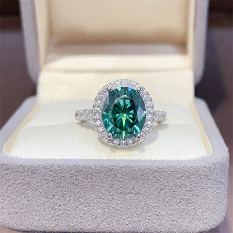 FEOBUR 3/5ct Oval Moissanite Halo Ring