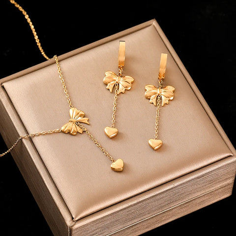 EILIECK 316L Stainless Steel Star Flower Bear Necklace Earrings