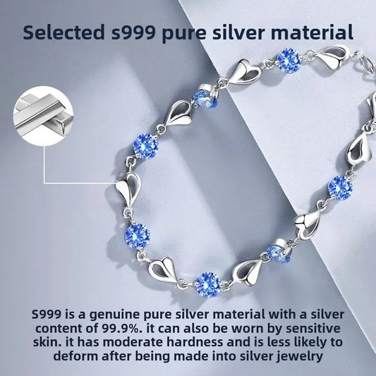 Versatile Pure Silver Crystal Lovers Wristband