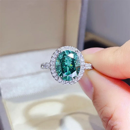 FEOBUR 3/5ct Oval Moissanite Halo Ring