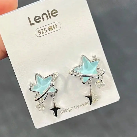 Kpop Y2K Blue Crystal Star Pendant Earrings
