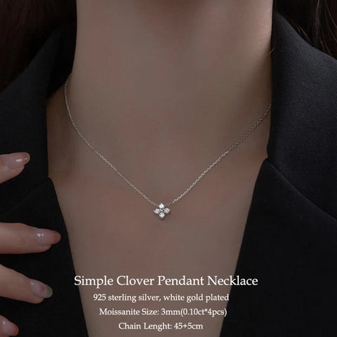 IOGOU Flower Clover Moissanite Pendant Necklace 925 Silver Clavicle Adjustable Chain for Women Girls Gift GRA Certified Jewelry