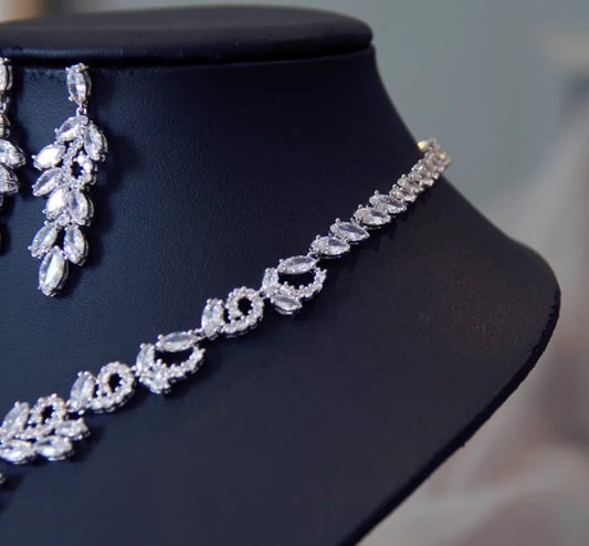 Light luxe zircon necklace Earrings set chain Bridal wedding accessories Wedding Dress Evening Dinner party annual party jewelry
