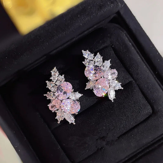 Huitan Sweet Pink Cubic Zirconia Stud Earrings