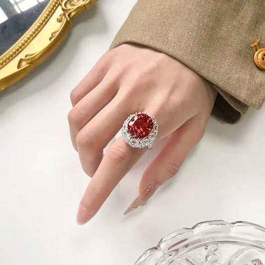 Luxury Blue Red Macrame Oval Gemstone Adjustable Rings