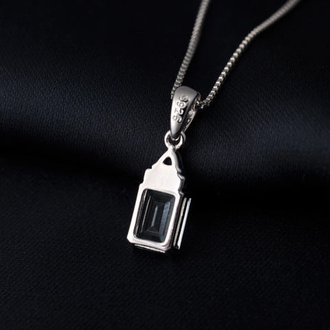Potiy Emerald Cut Sky Blue Topaz Created Sapphire 925 Sterling Silver Pendant Necklace for Woman Without Chain Daily Jewelry