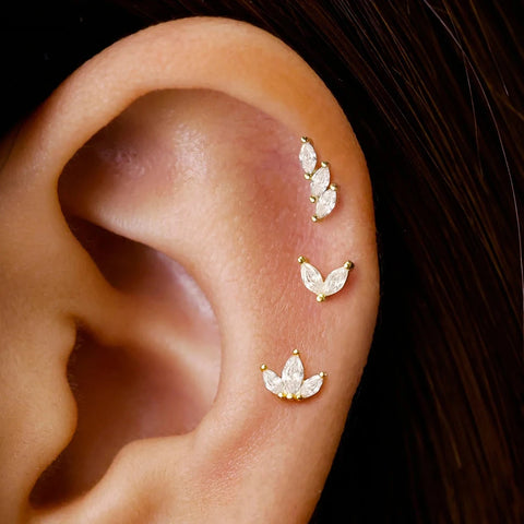 3PCS Stainless Steel Gold Color Crown Stud Earring